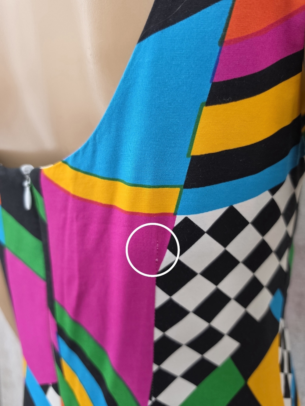 Vintage 80s Colorful Checkered Geometric Print Sleeveless Sheath Midi Dress - Picture 7 of 14